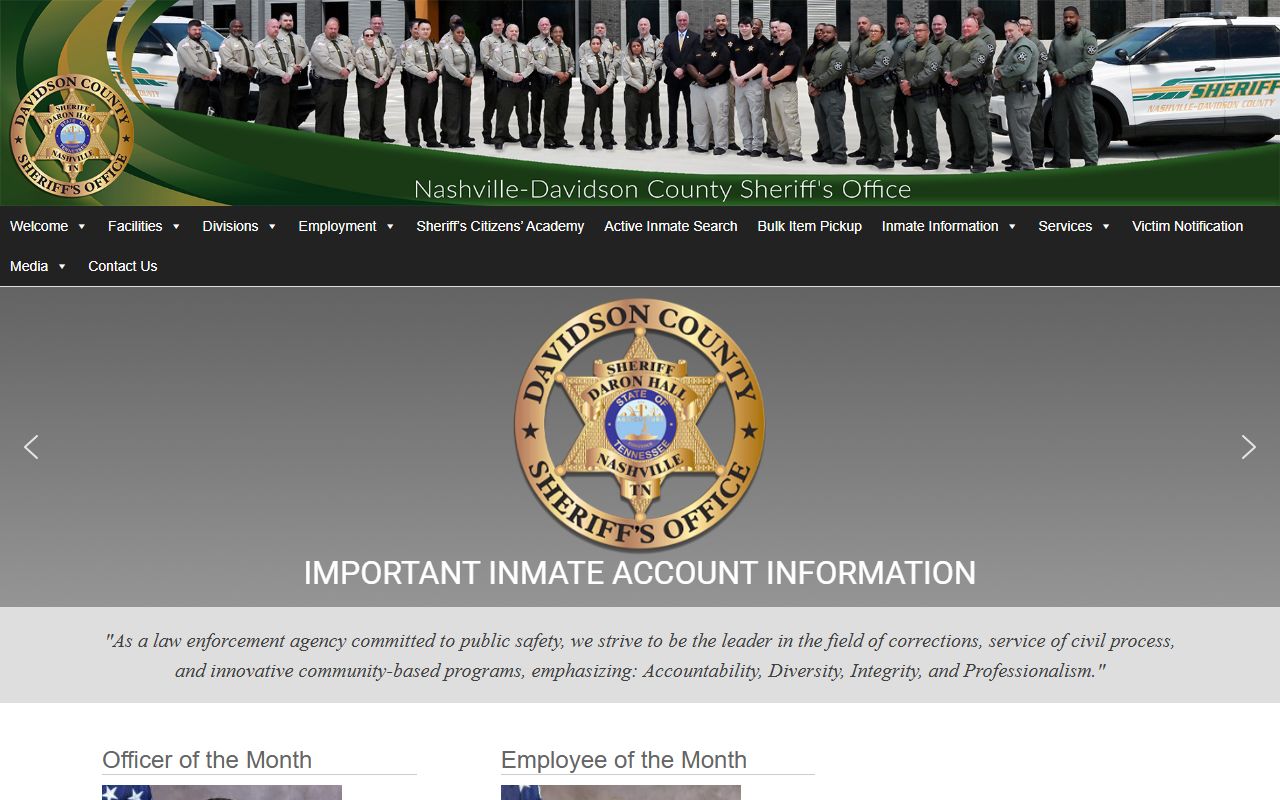 Nashville Released Inmates sheriff office page