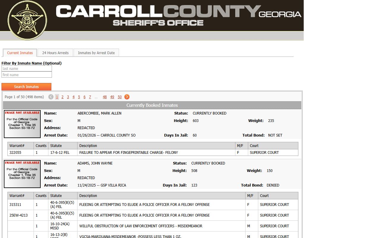 Carroll County Released Inmates inmate roster page