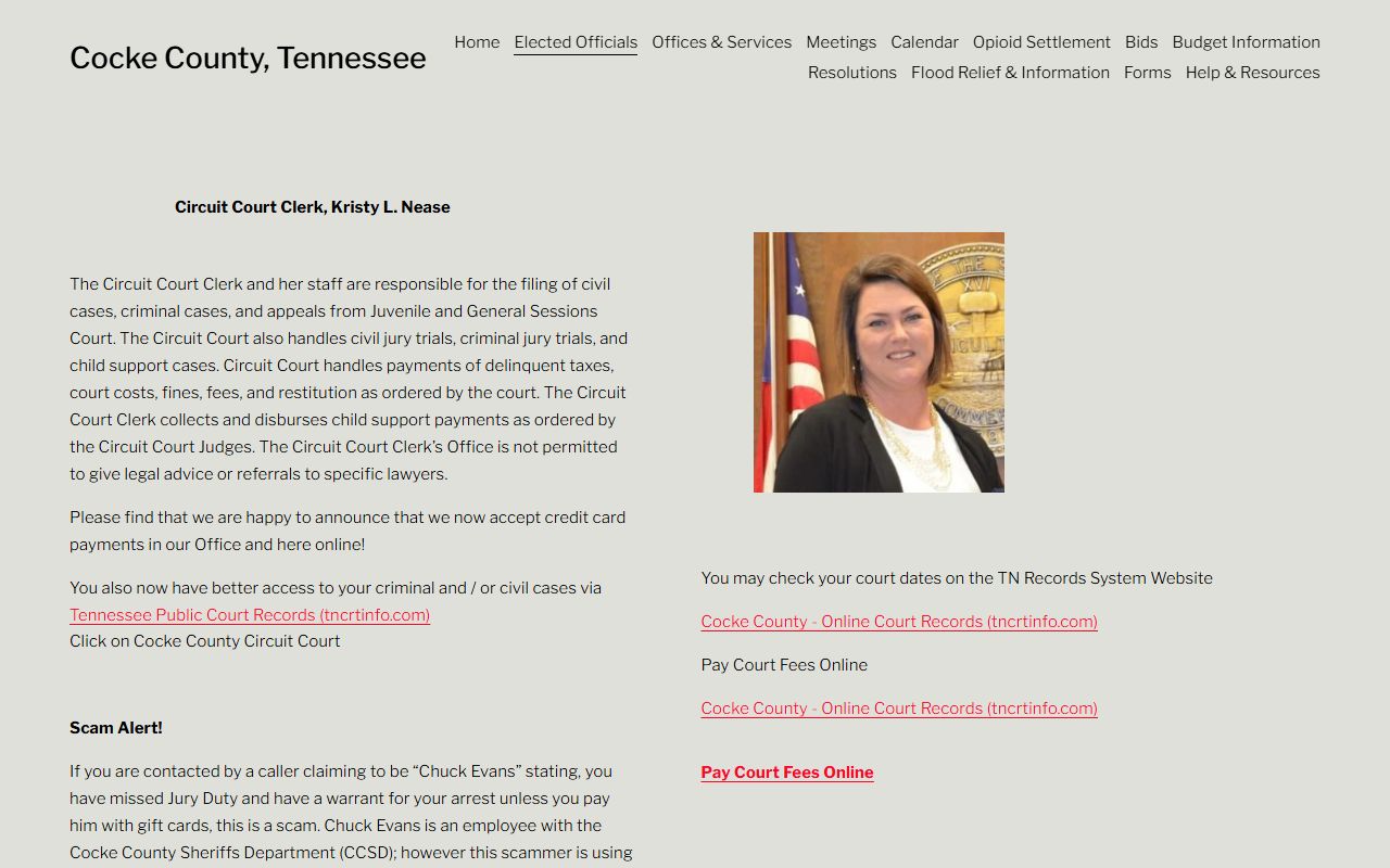 Cocke County Released Inmates circuit court clerk page