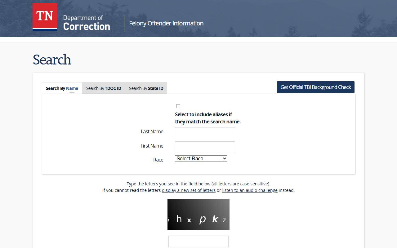 Dyer County Released Inmates FOIL search page