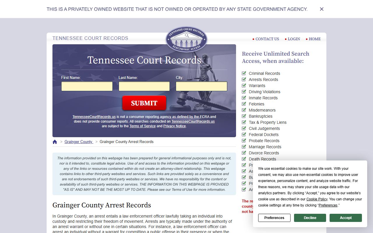 Grainger County Released Inmates records resource