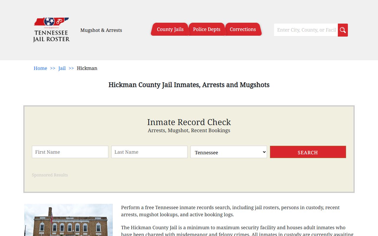 Hickman County Released Inmates jail search resource
