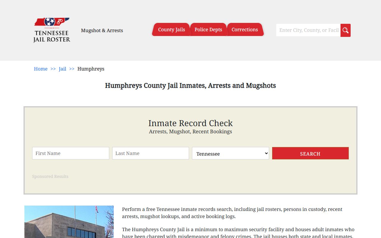 Humphreys County Released Inmates jail roster resource