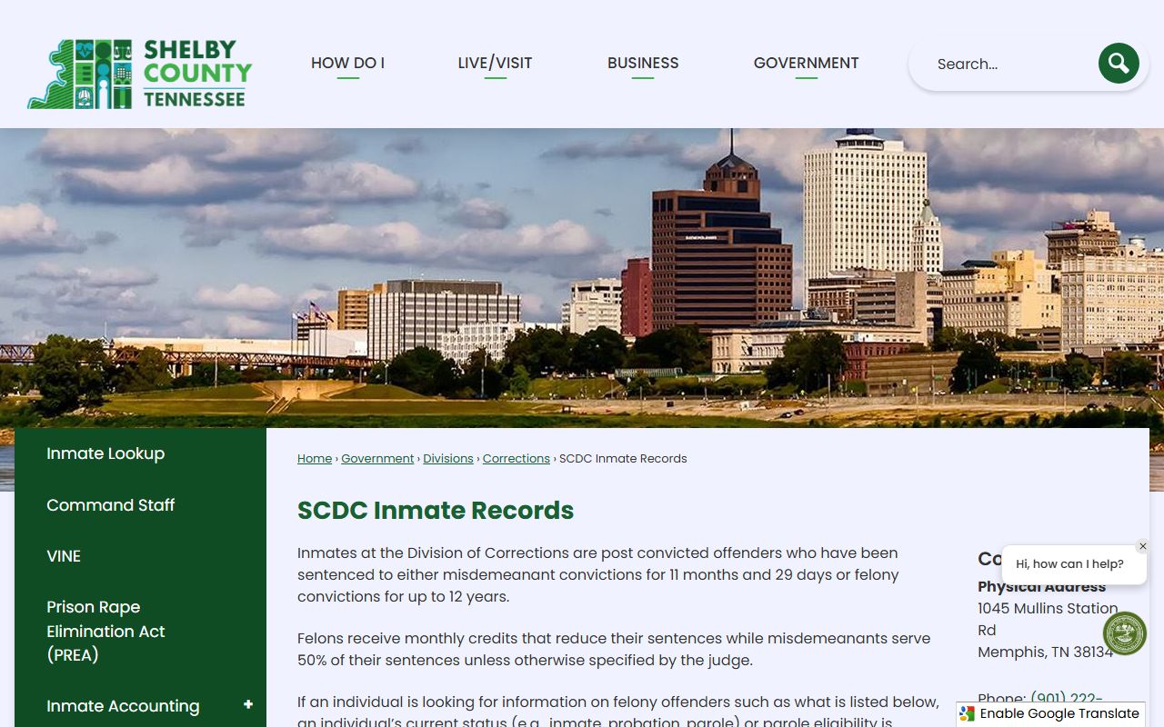 Shelby County released inmates inmate search system page