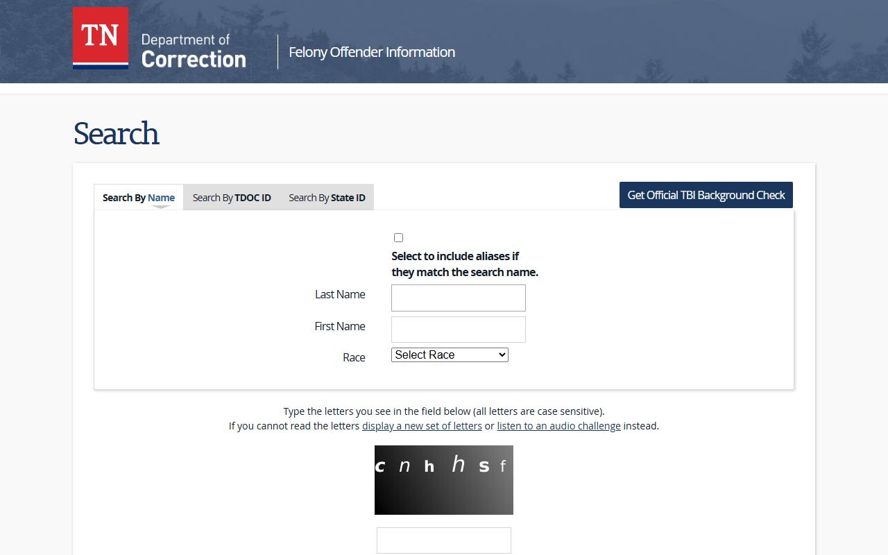 Union County Released Inmates FOIL search page
